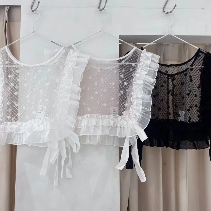 Japanese Design Shiny Flower Print Two-Piece Women's clothing Spring Autumn Lace Hollow Out Versatile Pullover Waistcoat Ladies