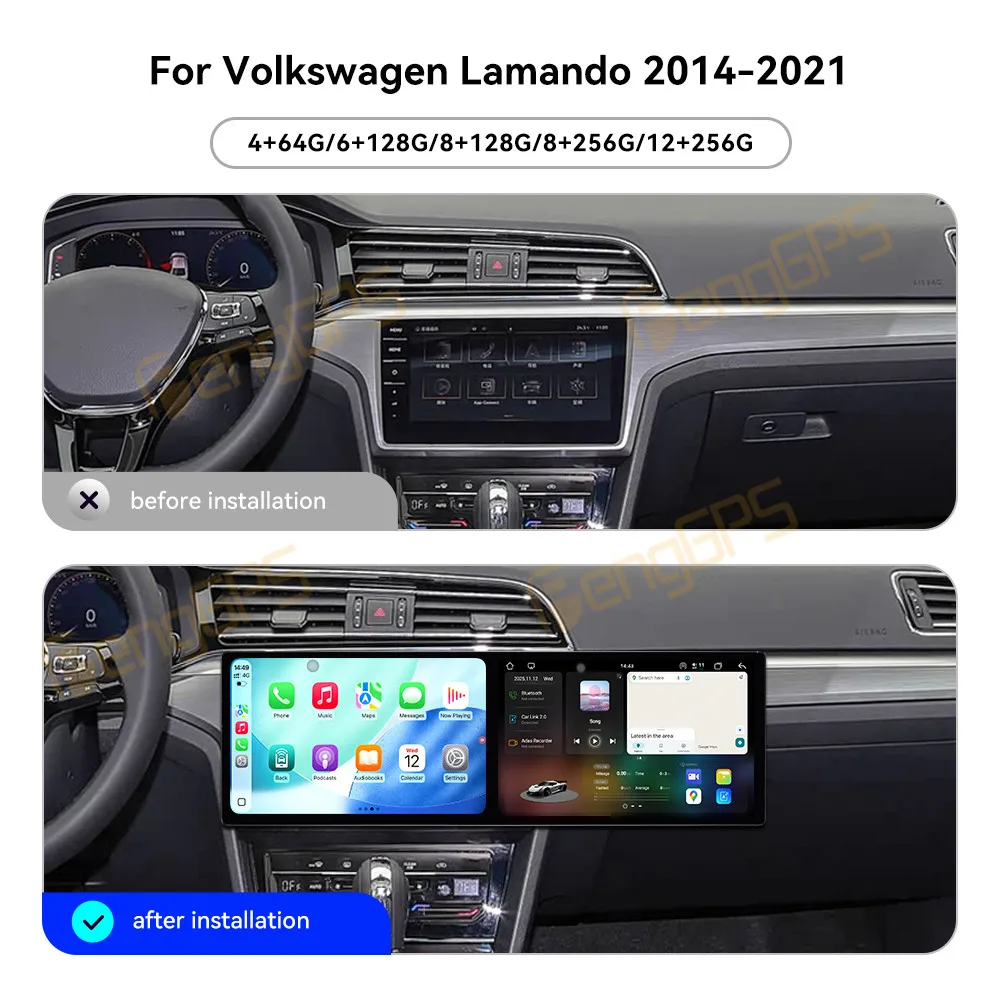 Android 15 Multimedia Player Dual 10.1 Inch Screen Car Radio For Volkswagen Lamando 2014-2021 CarPlay GPS Navigation Stereo Host view 2