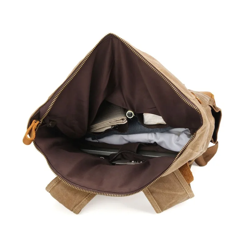 خمر الجلود والشمع قماش الصدام اللون على ظهره مقاوم للماء 13 بوصة الكمبيوتر سعة كبيرة حقيبة السفر في الهواء الطلق التخييم Mochila #4