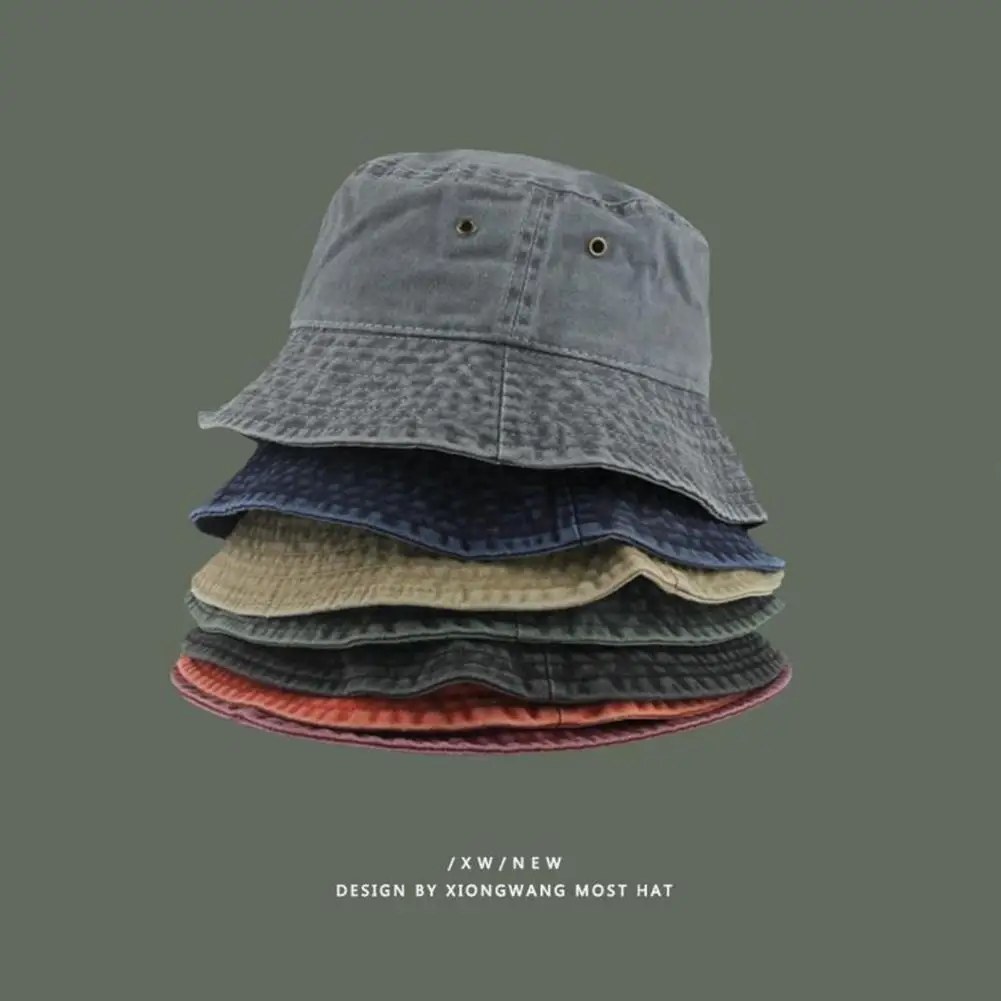 Fisherman Hat Washed Denim Fishing Cap Solid Color Foldable  Stylish Fashion Men Women Bucket Cap Sun Hat