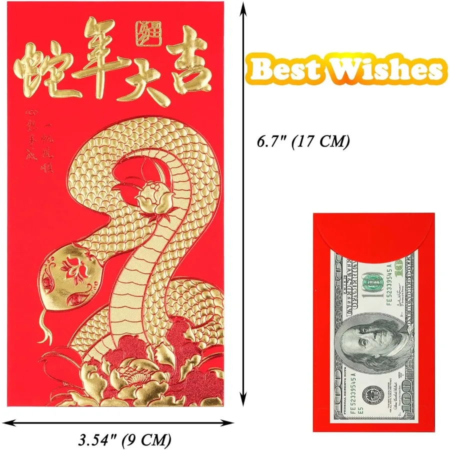 Красные конверты Китайский Новый год Красные конверты Lur New Year Конверты Year of the Ske 2025 Li Xi Lucky Money Envelope 36 шт. Большой