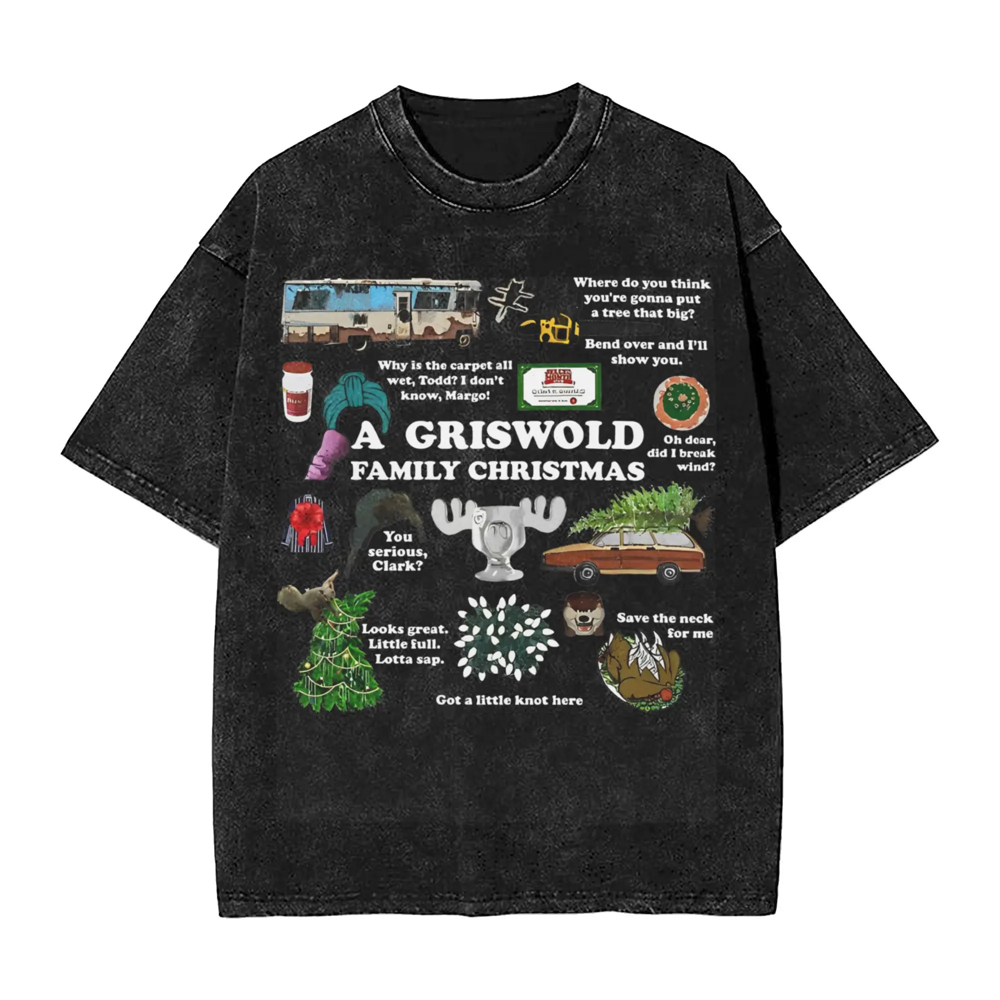 Oversize Griswold Family Christmas Vacation Collage Outfit T Shirt for Men Women  Washed Cotton Tee Shirt Clothing