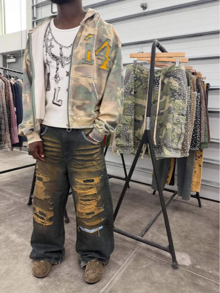 

Европейский и американский осенне-зимний камуфляжный кардиган для пар, свободный свитер с капюшоном, ретро-пальто в уличном стиле