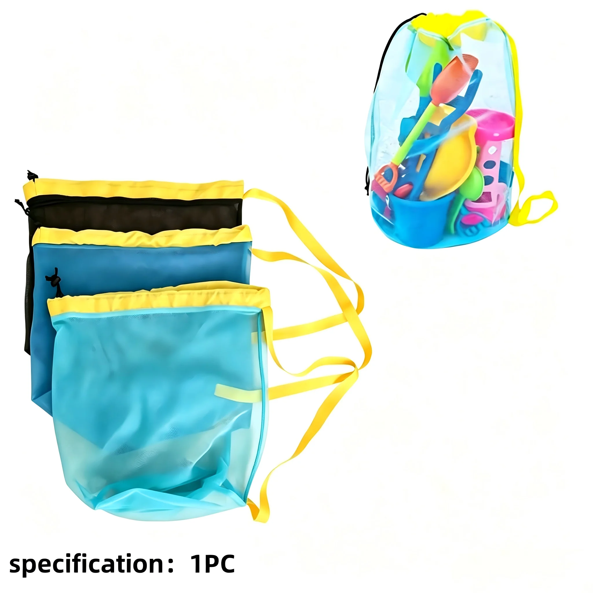Mesh Drawstring Beach Shell Collecting Bag, Lightweight Quick‑Dry Portable Pouch for Beach Camping Outdoor Storage