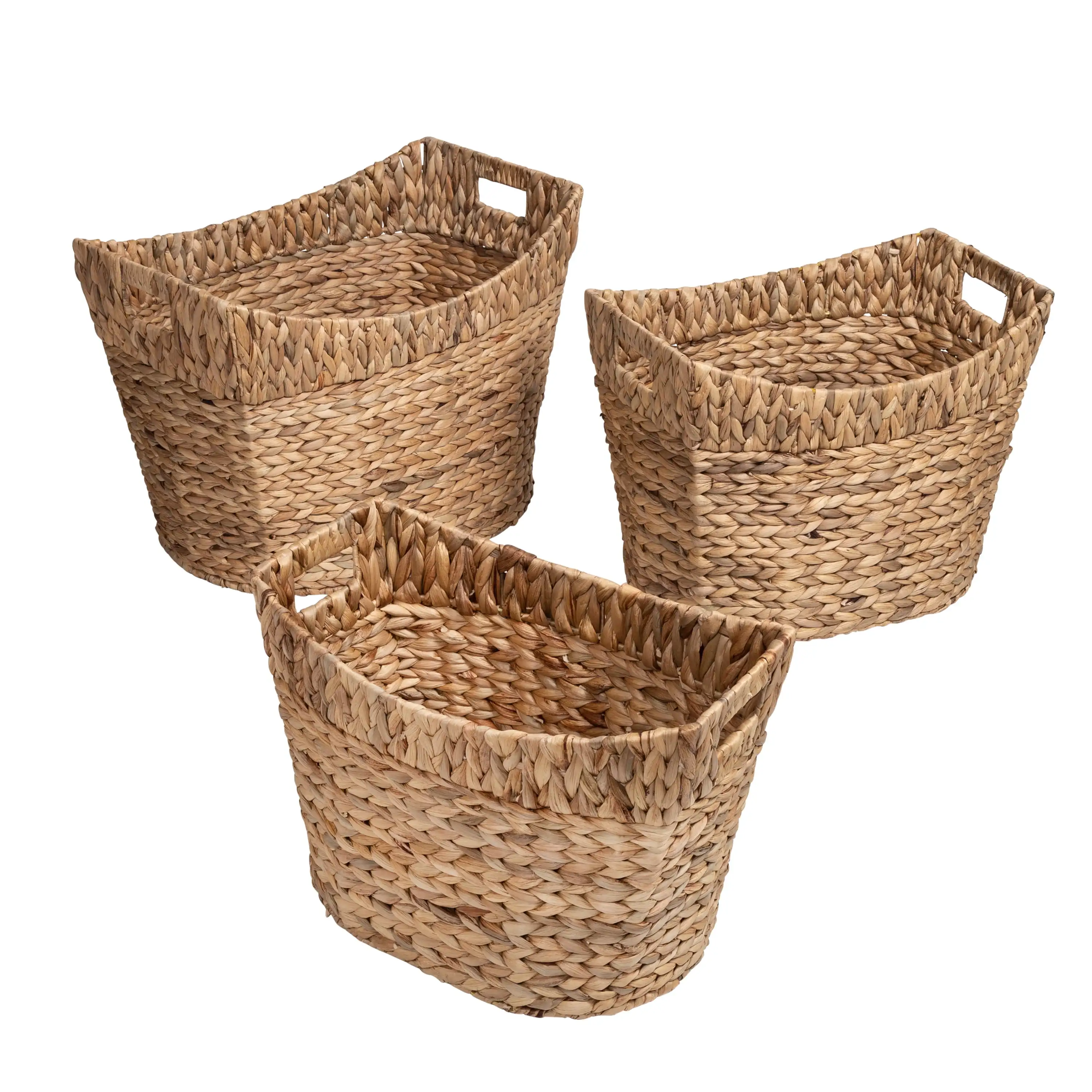 

Water Hyacinth Wicker 3-Piece Nested Storage Basket Set with Handles, Natural