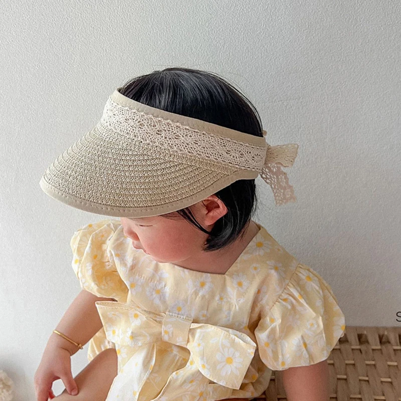

Summer Empty Top Baby Straw Hat Lace Baby Boys Girls Sun Hat Outdoor Beach Toddler UV Protection Sunscreen Cap