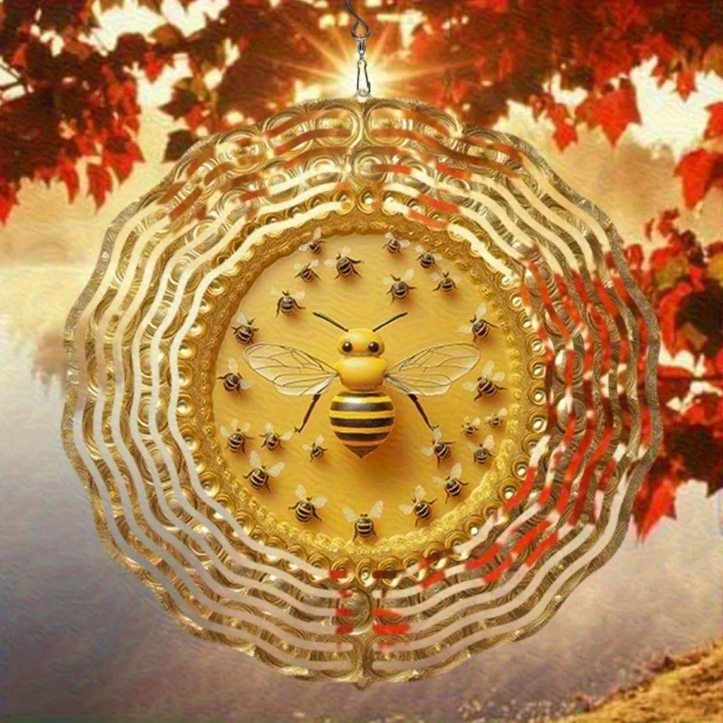 جبال الألب أفينيو ثلاثية الأبعاد الرياح المعدنية الرنين ماندالا مع تصميم النحل العسل، ديكور الحديقة الداخلي في الهواء الطلق هدايا جميع الفصول