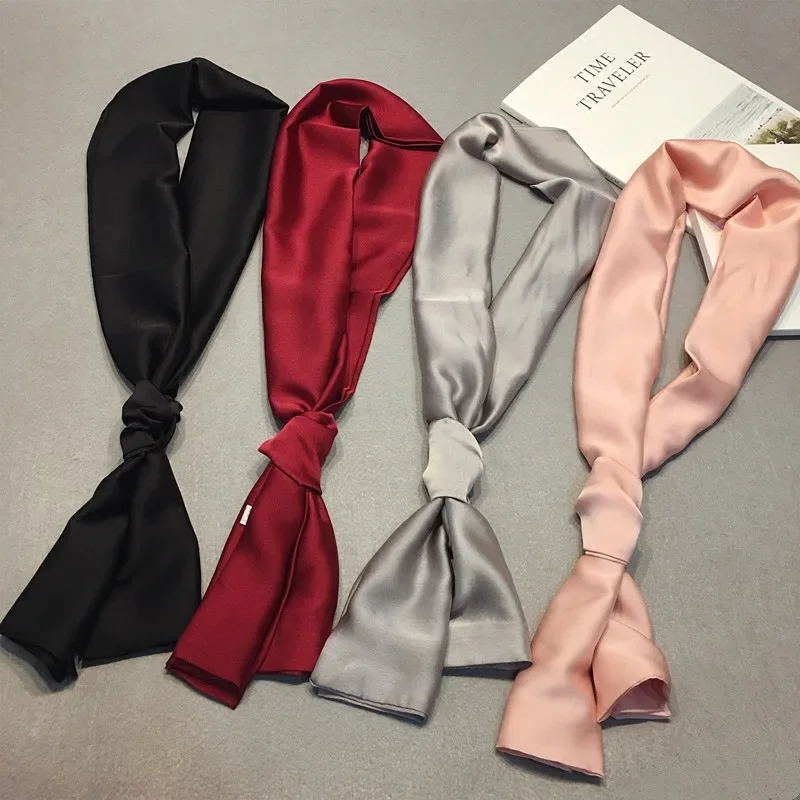 

Fashion Neckerchief Women Headband Hair Scarf Silk Satin Bag Scarves Female 145*15cm Long Wraps Black Red Pink Scarfs For Ladies