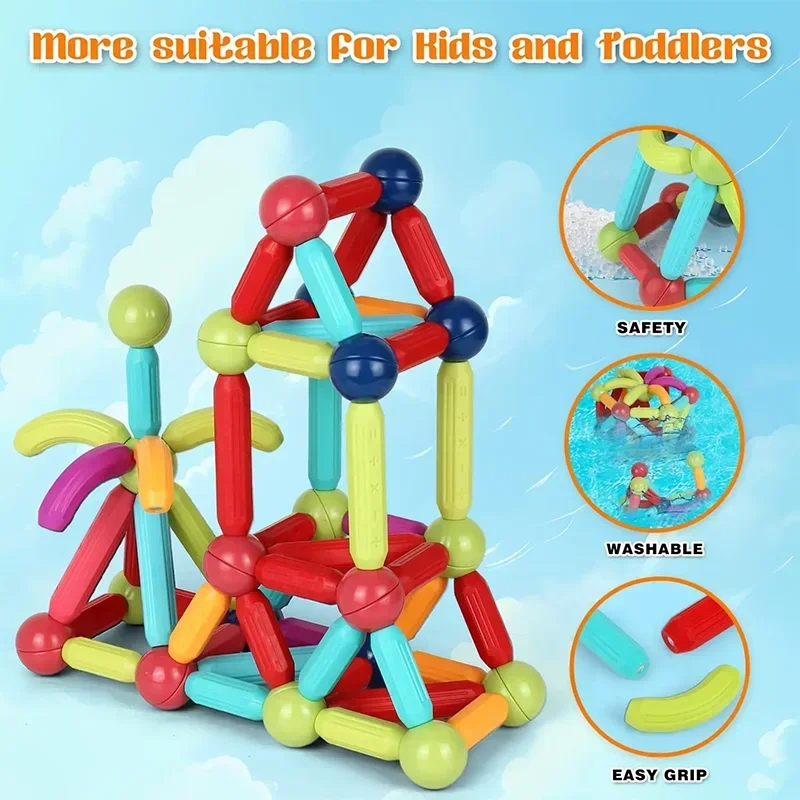 DIY Magnetic Constructor บล็อกชุดของเล่นเด็กแม่เหล็ก Stick Rod Building Blocks Montessori ของเล่นเพื่อการศึกษาเด็กสาว