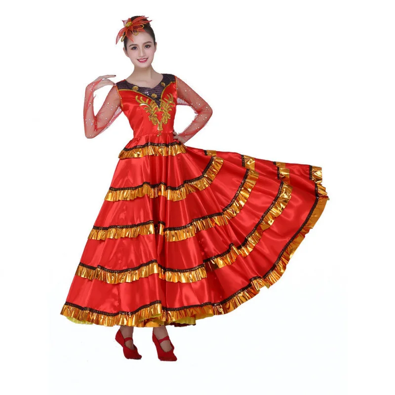 Costume de danse Flamenco, grande jupe de danse d'ouverture, Costume de spectacle de danse de corrida espagnole, Costume de spectacle sur scène pour femme