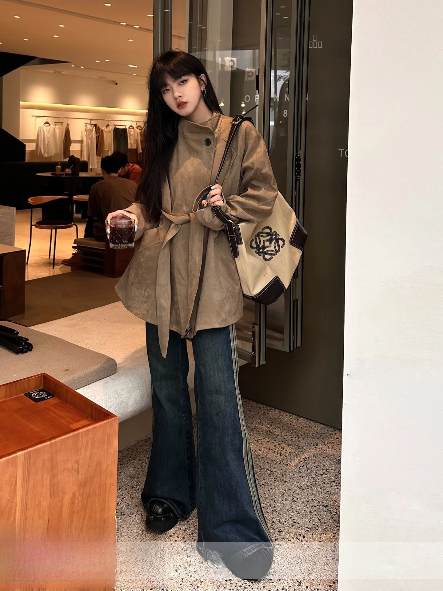 

Ретро джинсы-клеш с эффектом тай-дай для женщин, весна-осень, свободные прямые широкие брюки с высокой талией, из смесового хлопка, с полосатым дизайном