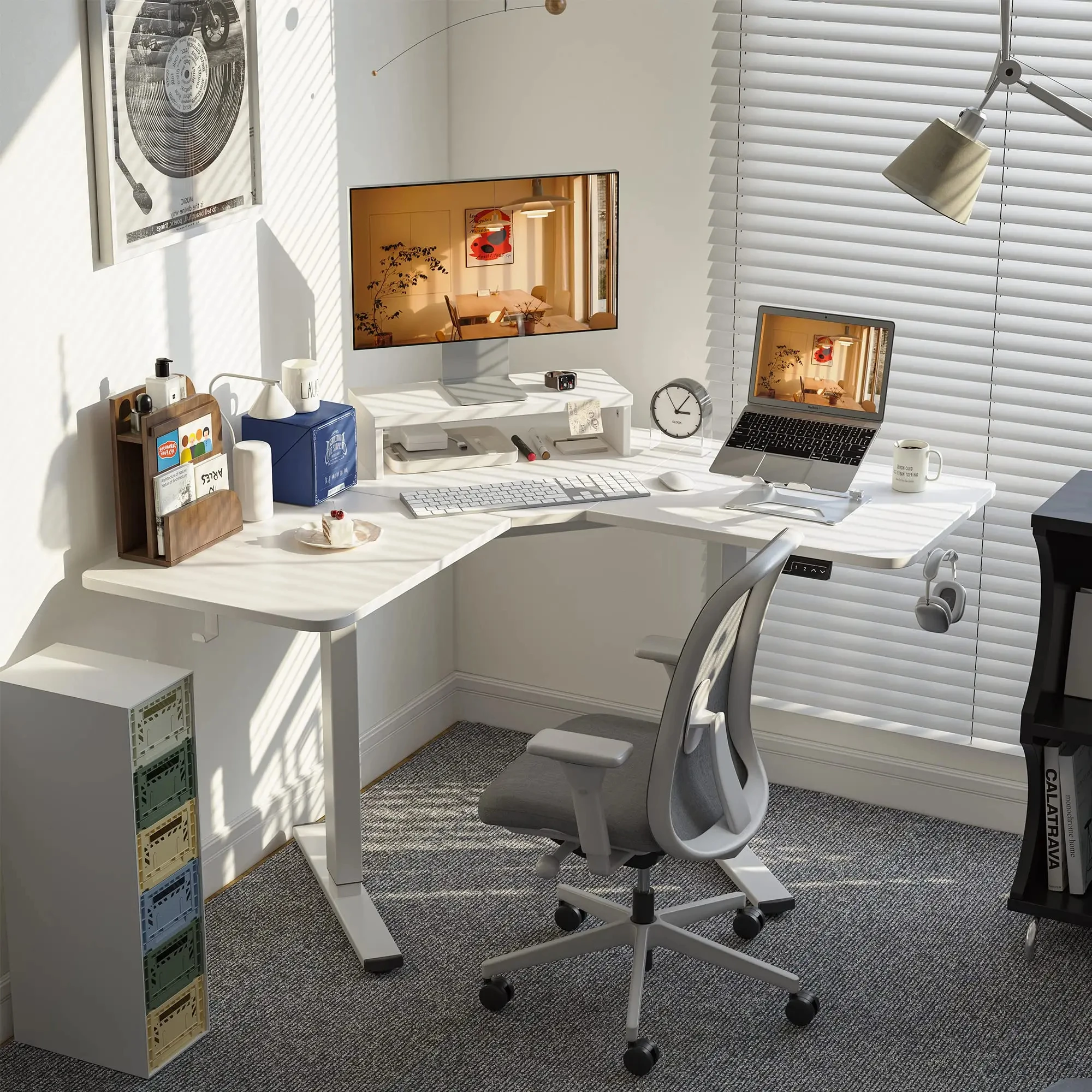 Electric Computer Table Vertical Desk Workstation, Lifting and Lowering Function, Computer Desk Sitting Work Office Worker, Suitable for Home Study, Children's Study Table V-Shaped Table Matching Table Corner and 1200/1400/1600mm