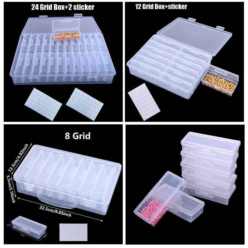 4/6/12/24/8 Grids Storage Box Set, Diamond Painting Accessories Storage Container, DIY Handicraft Tools Jewelry Bead Storage Box