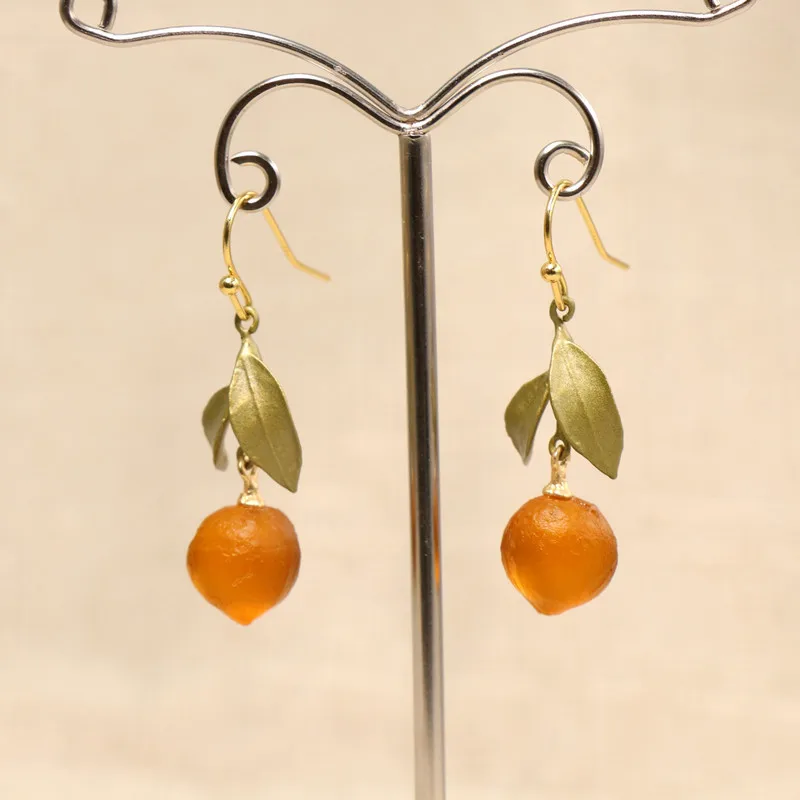 natural lemon green leaf earrings fashion plant jewelry for women