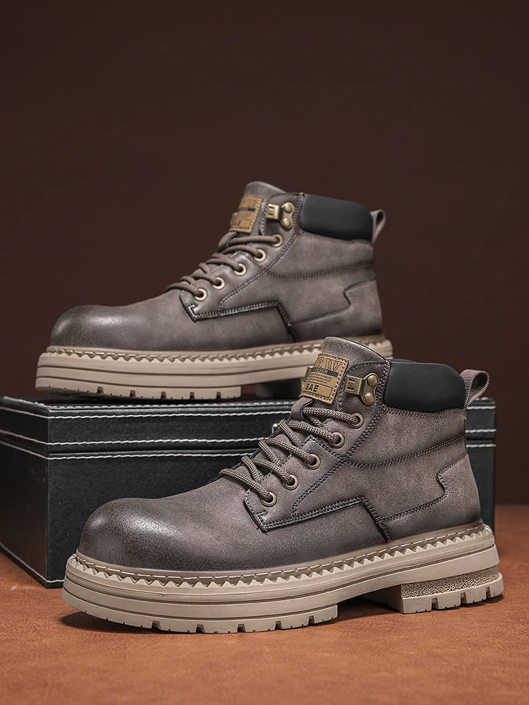 

Men's Boots Autumn New High Top Walking Boots British Style Version Thick Soled Mens Sneakers Lace Up Anti Slip Motocross Boots