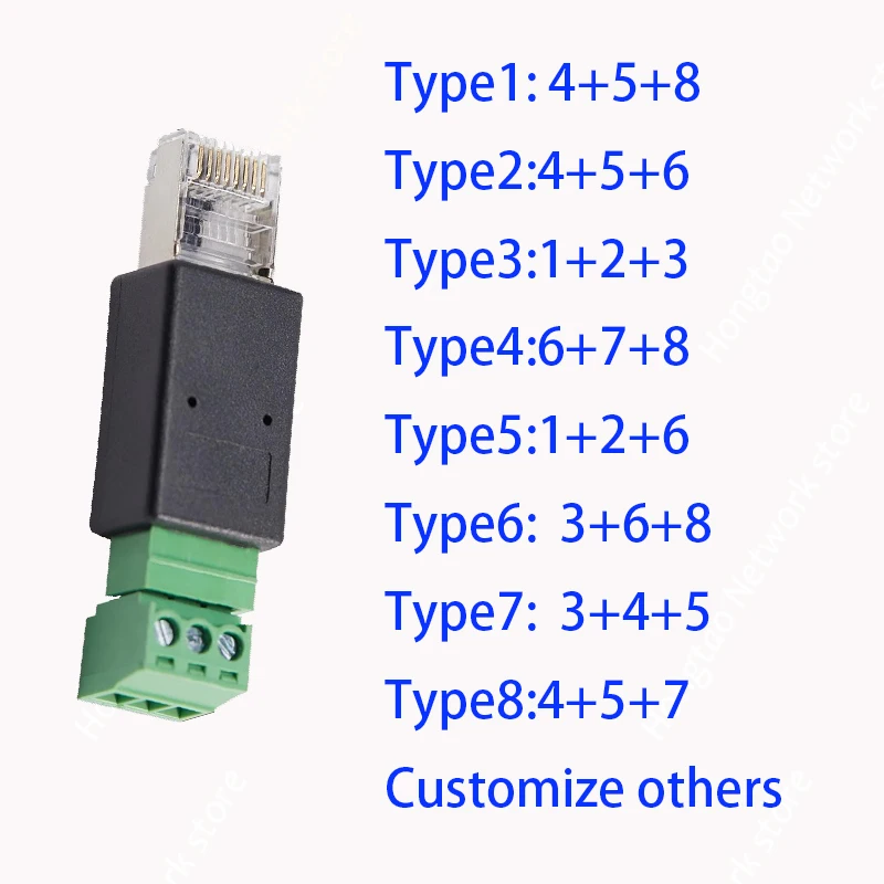 RJ45 To RS485 Terminal 8P8C Green terminal Simple RJ45 to 3PIN Transfer DIY Converter Plug Connector