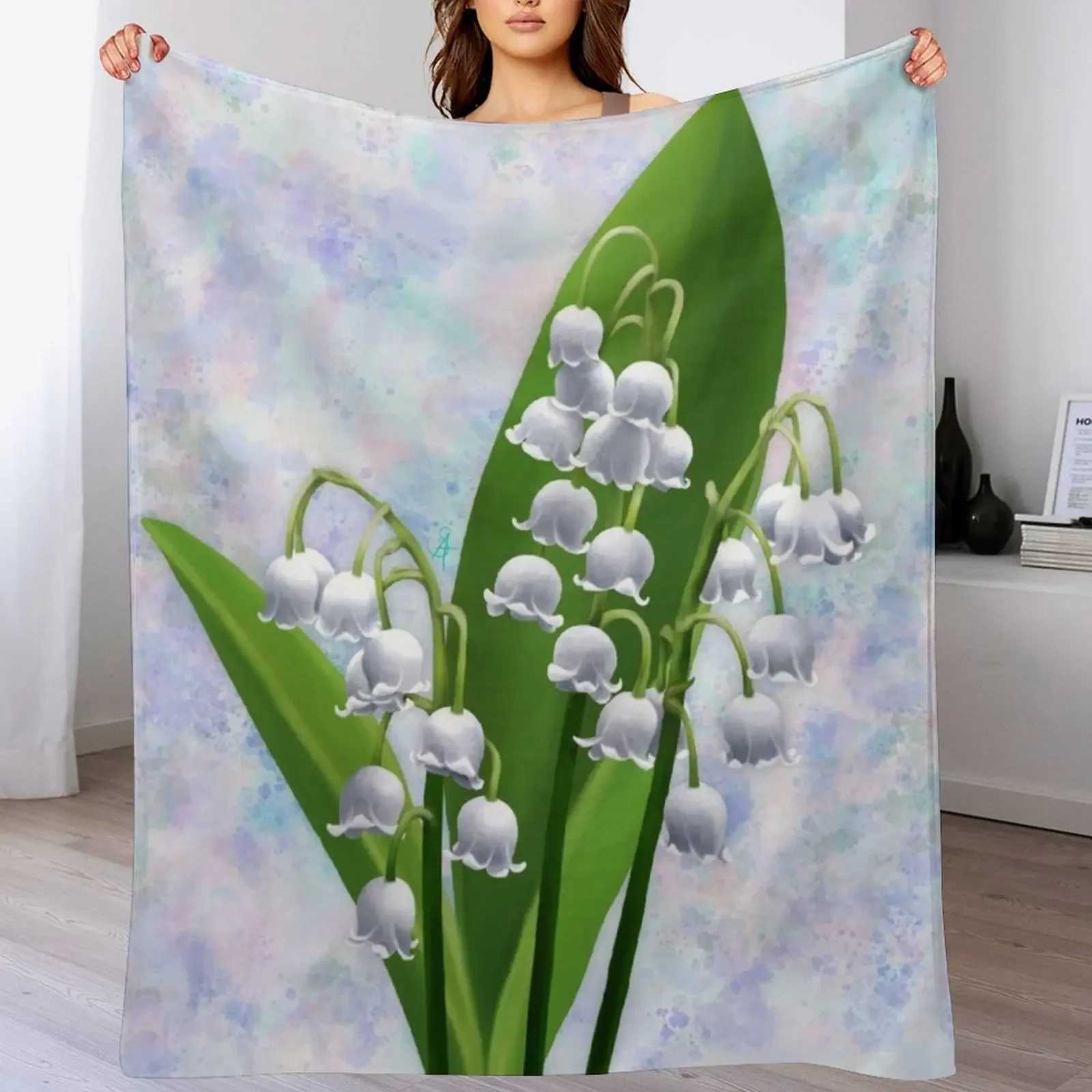 

Lily of the Valley Throw Blanket Cozy Light Blanket for Travel Camping Picnic