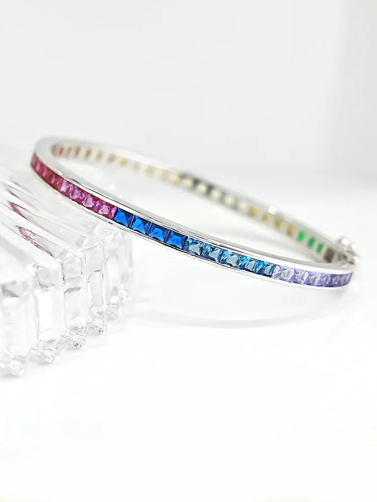 Desire Artificial Colorful Diamond Rainbow Bracelet 925 Silver Inlaid Celebrity Full Circle Fine  Folding Wearing Style