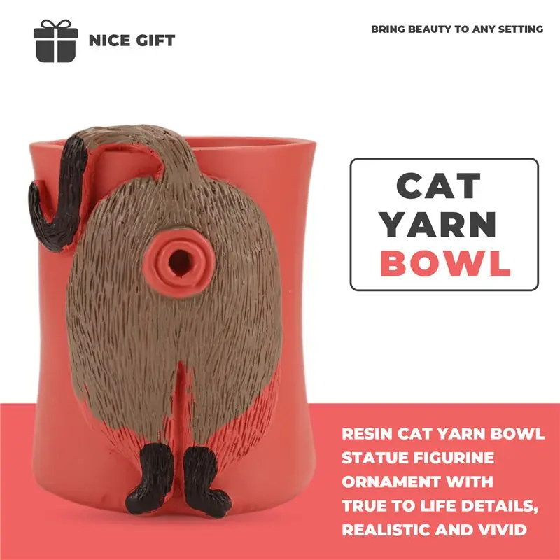 AEE8-Cat Yarn Bowl Artwork With Hole Yarn Crochet Knitting Basket Yarn Holder Dispenser For Desktop Bedroom