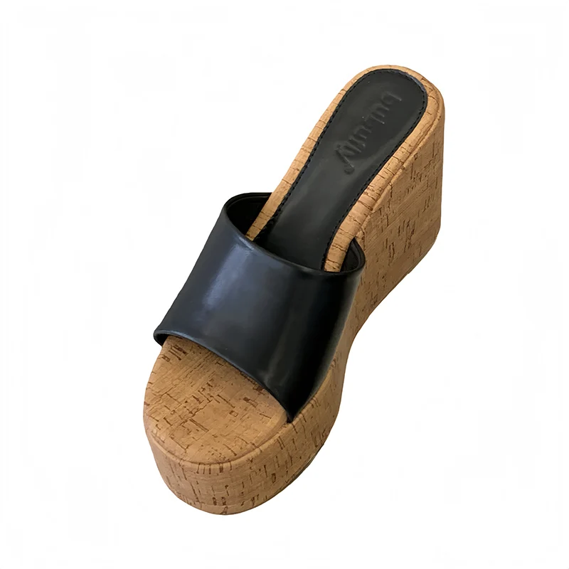 

10cm Wedges Sandals White High Heels Woman Slippers Black Platform Shoes Leisure Chunky Heeled Beach Shoes New Arrival 2026