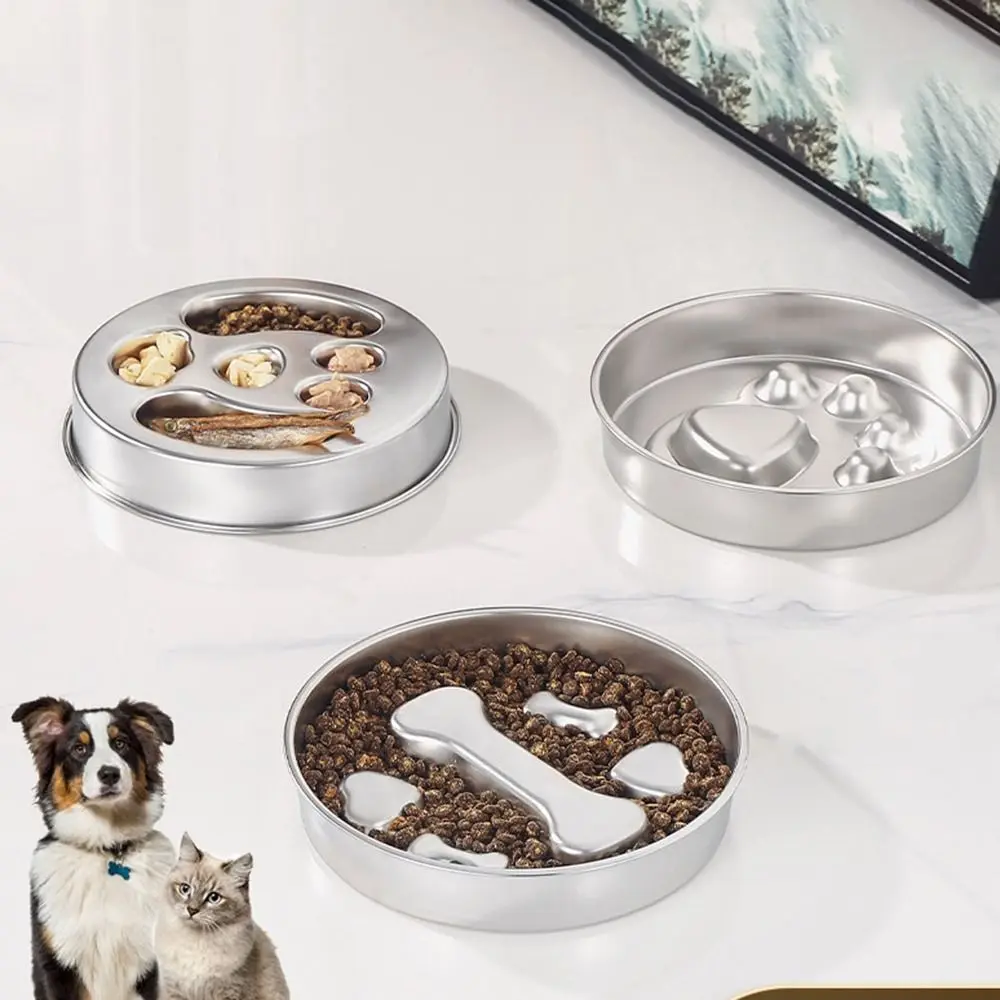 

Practical Stainless Steel Dog Slow Food Bowl Paw Print Rustproof Pet Feeding Bowl Washable Non-Slip Dog Bowl for Cats/Dogs