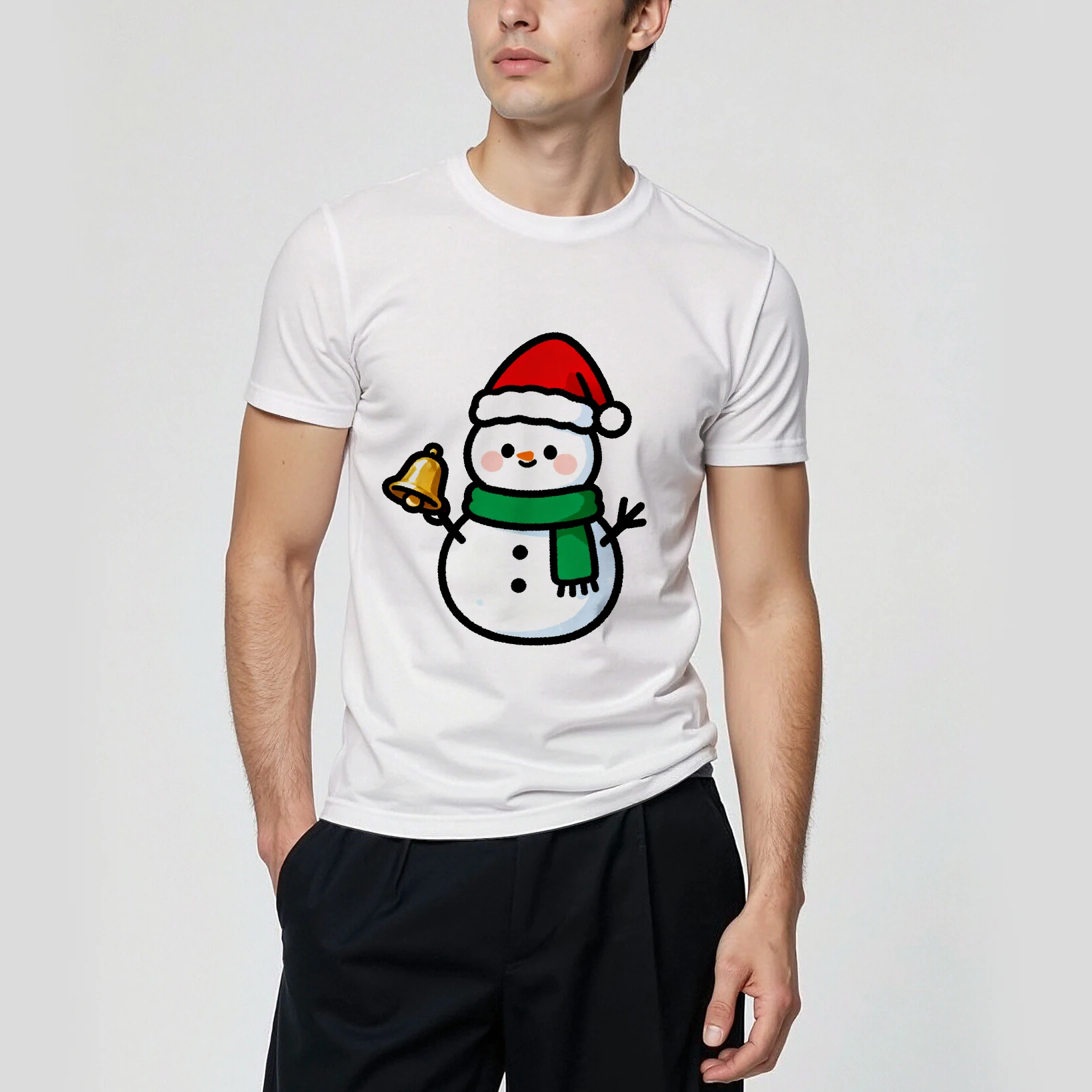 تيشيرت رجالي صيفي بأكمام قصيرة بتصميم نمط رجل الثلج، عصري وبسيط، كاجوال وملابس يومية