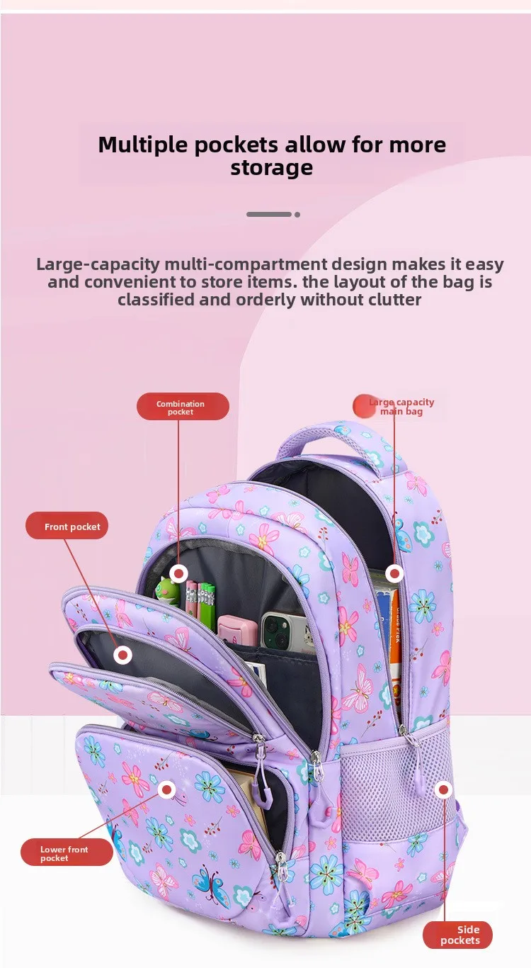3pcs/set Flower Butterfly Prints School Backpack for Girls Bookbag set Elementary Middle School Student Backpack with Lunch Box