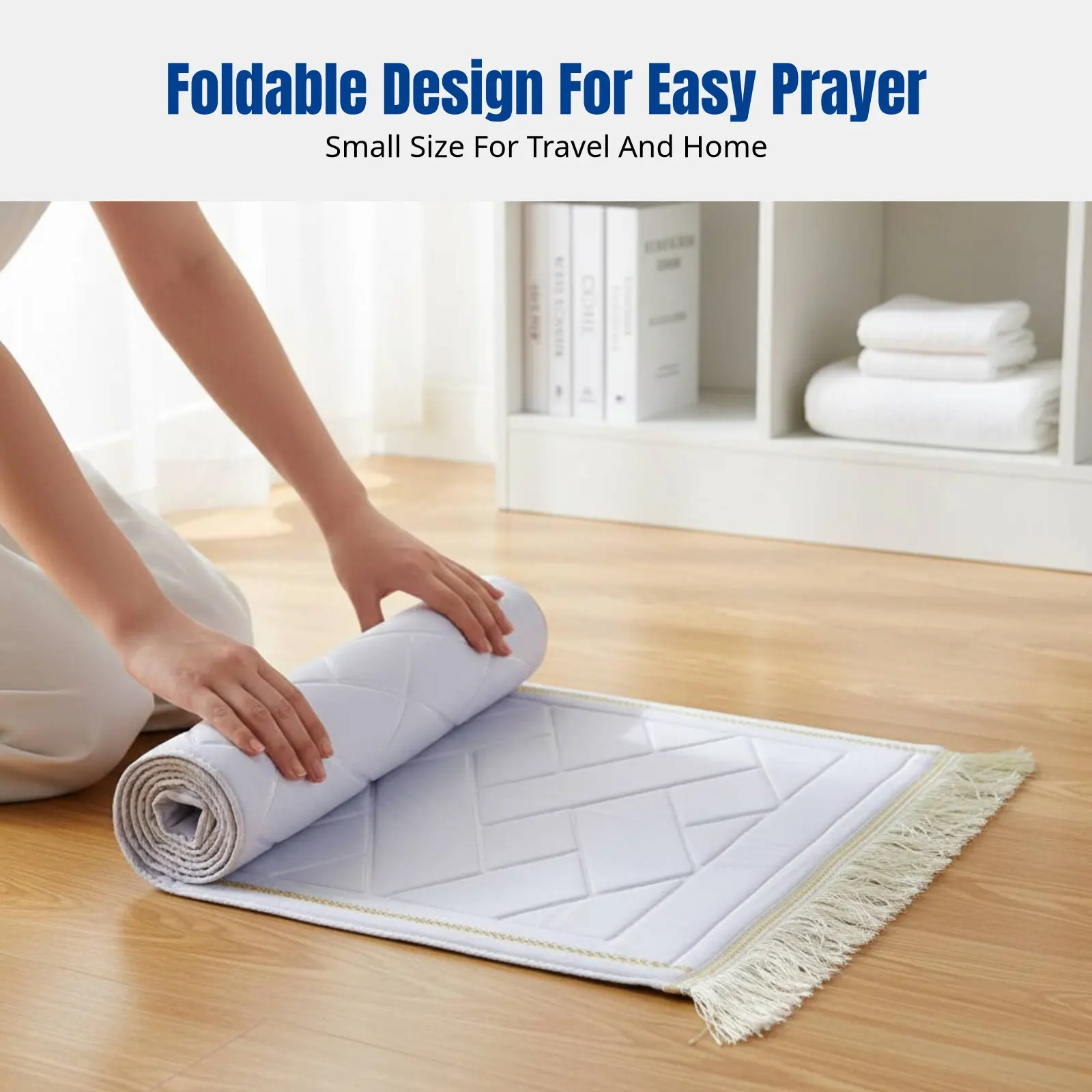 Fan-Shaped Prayer Carpet, Gold Trim, Thick Flannel, Soft Embossed, Middle Eastern Style for Living Room, Bedroom