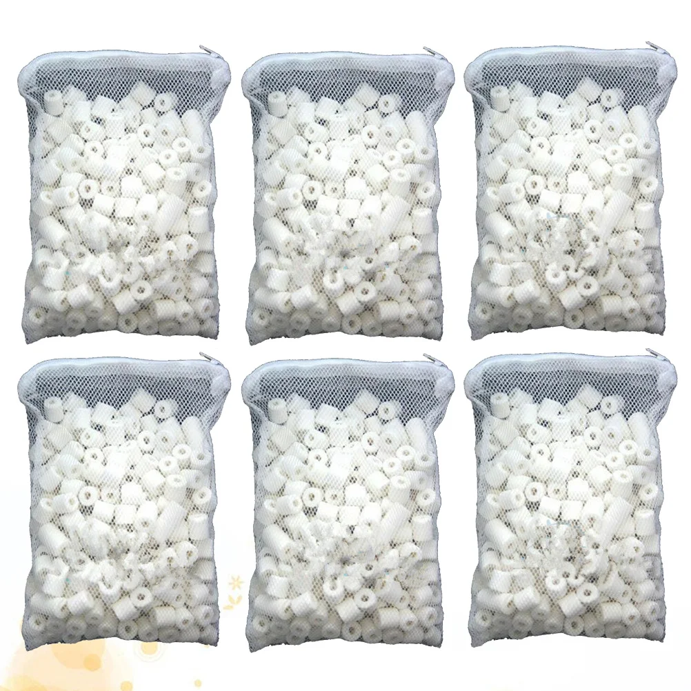 

6Packs Bio Porous Ceramic Rings Mesh Bag Biological Media for Pond Aquarium Canister Fish Tank Filter Bio Porous Ceramic Ring