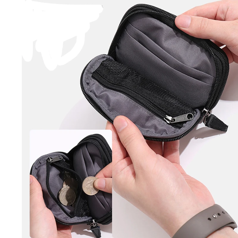 

2 In 1 Double Zipper Coin Purse Durable Nylon Card Holder Multifunctional Key Wallet Card Case Male Tactical Coin Purse Card Bag