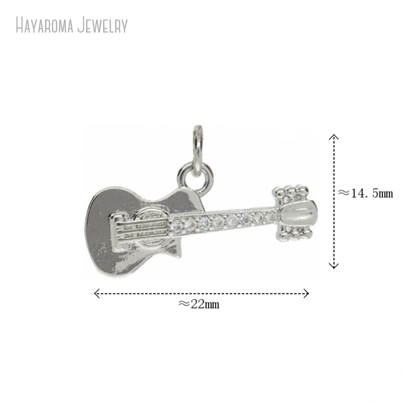 

5Pcs Copper Wholesale Silver Color Musical Guitar Pendant Jewelry Invisible Setting Metal Cubic Zirconia Charms PM54018
