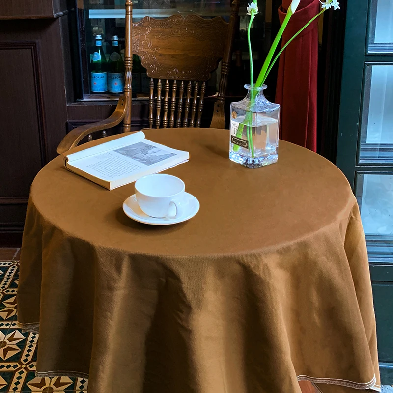 

Ретро хаки коричневая круглая скатерть хлопок и лен цвет чехол для чайного столика пылезащитный роскошный сенсационный простой современный сле