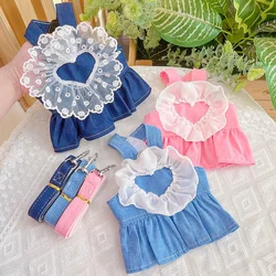 Fashion Dog Lace Dress with Leash Summer Dog Clothes Cute Puppy Princess Dress Cat Wedding Skirt Pet Apparel Chihuahua Clothes