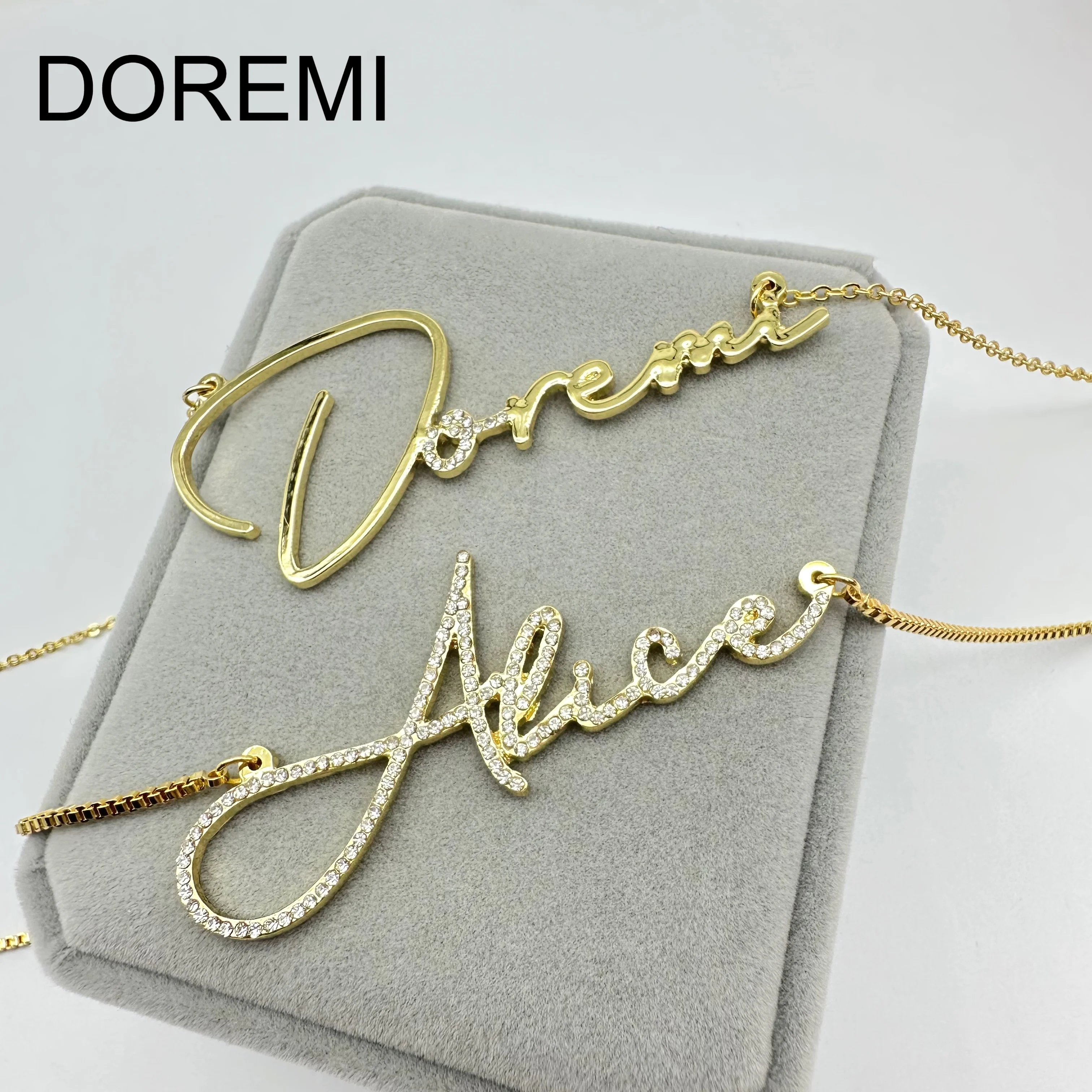 DOREMI Crystal Pendant Personalized Necklace Custom Name Necklaces Various Fonts Shining Diamond Letter Personalized Necklace