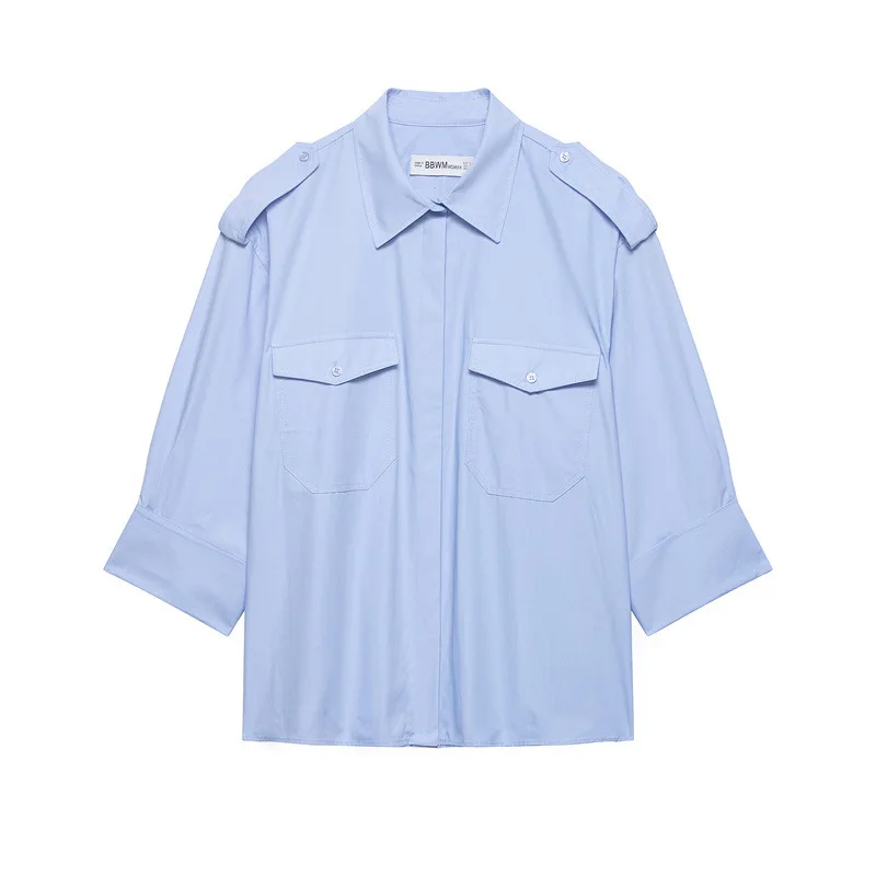 Spring New, Stylish And Simple Solid Color Pocket Shirt