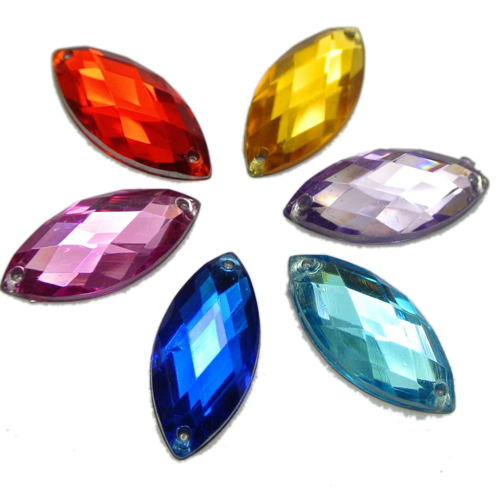 100 Mixed Color Flatback Acrylic Horse Eye Sewing Rhinestone Button 9X20mm Sew on beads