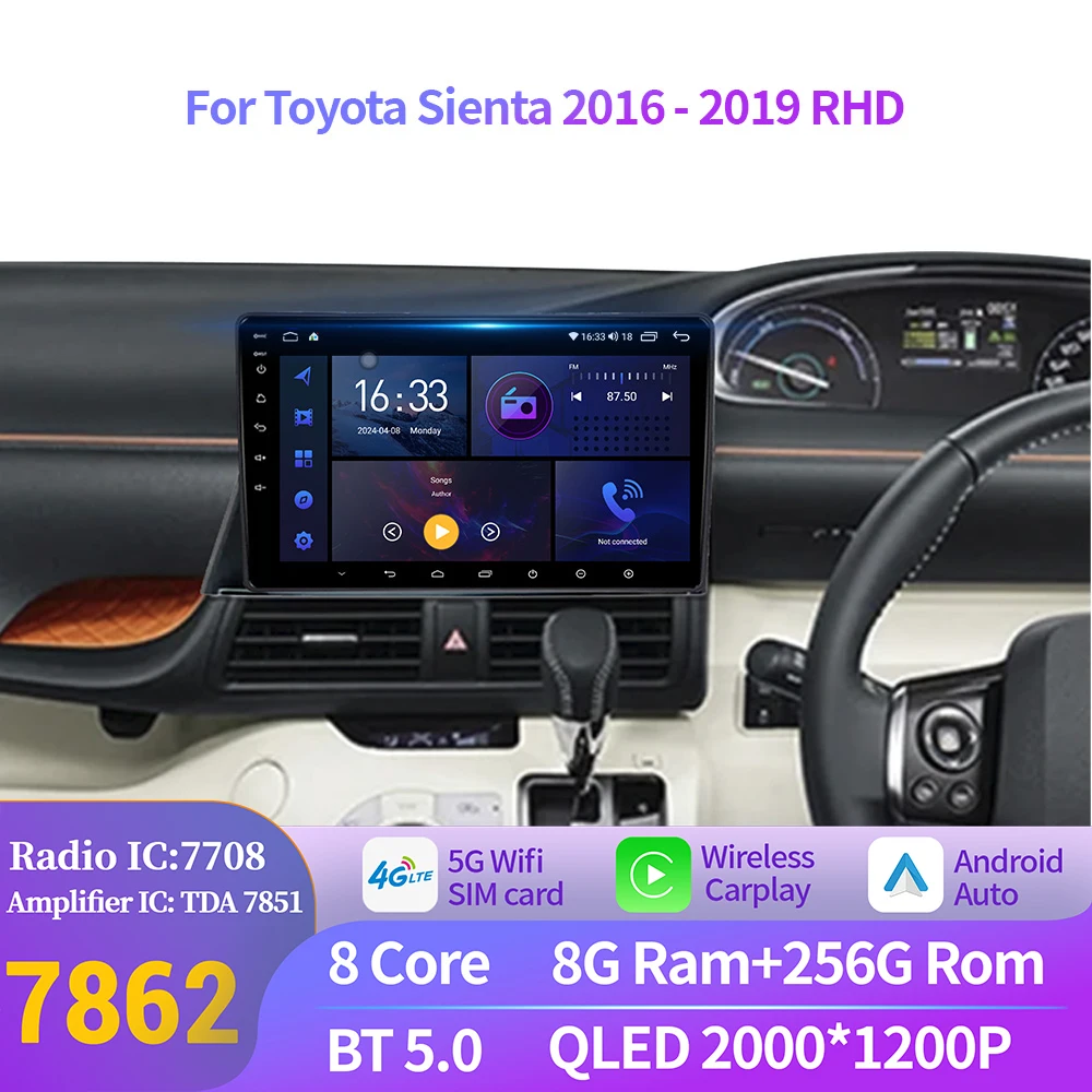 

Car Radio Multimedia For Toyota Sienta 2016-2019 RHD（Only supports right-hand drive）Android Wireless BT Carplay 2K QLED Screen