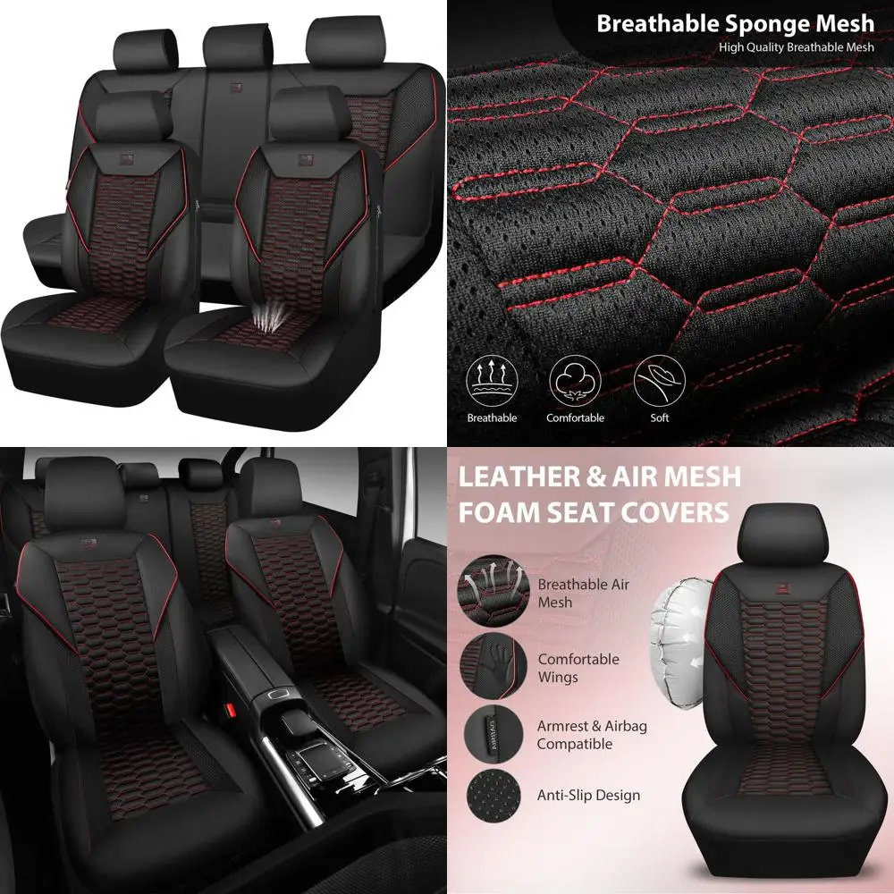 

3D пенопластовые кожаные чехлы на автомобильные сиденья, полный комплект, дышащие сетчатые чехлы на сиденья из искусственной кожи для автомобиля, универсальные подходят для внедорожника, грузовика, седана