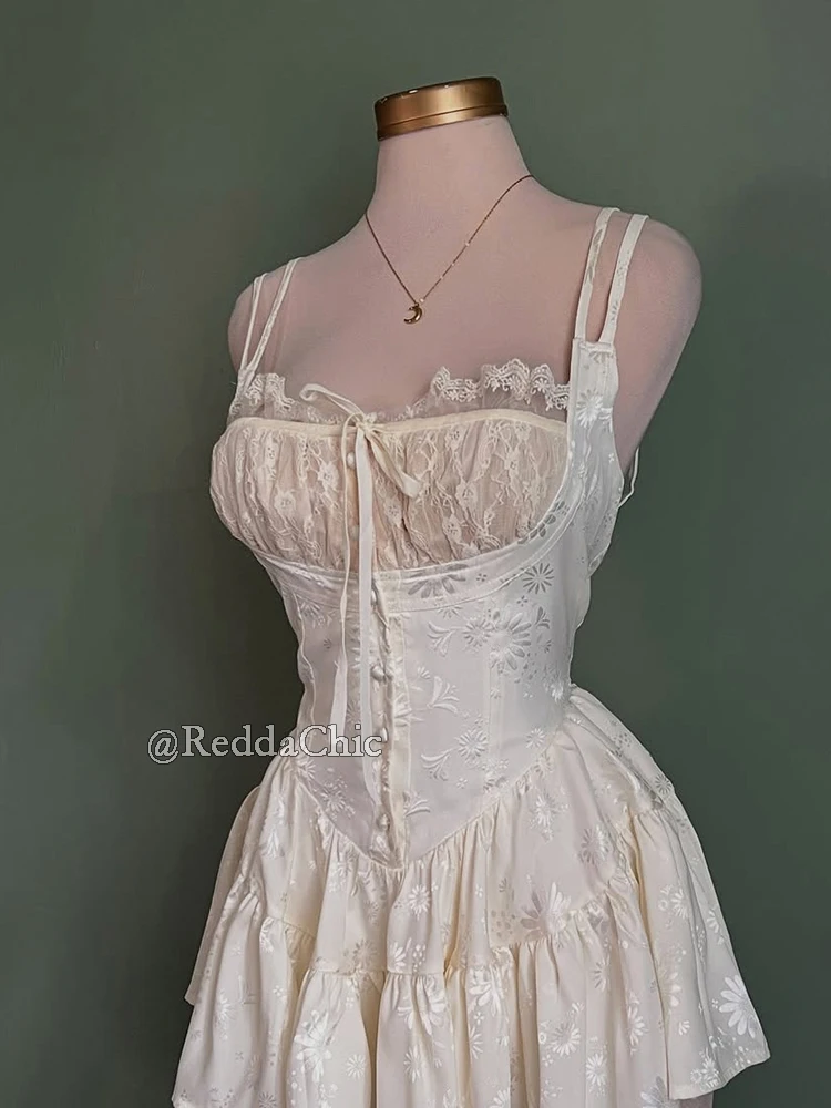 REDDACHiC ยุคกลาง Retro ซาตินชุดมินิผู้หญิง One-piece Jacquard Floral Lace Corset Cami Rompers วันที่ออกไปฤดูร้อนเสื้อผ้า