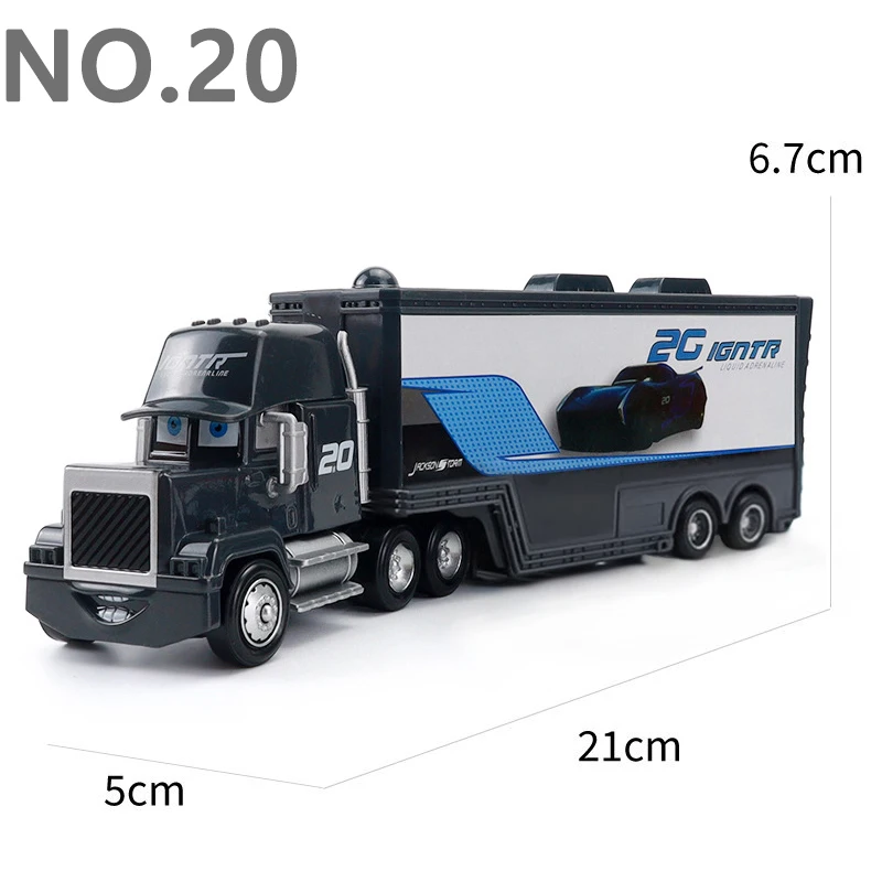 Pixar Cars Greg Candyman's Hauler Modellauto Anime-Figur Mack Container Trucks Semi-Hauler Dinoco Racing Spielzeug Kindergeschenke – Detail 20