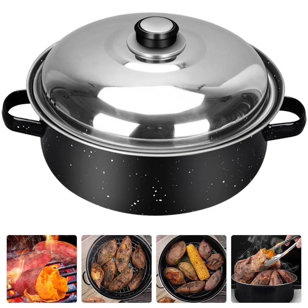 

Roasted Sweet Potato Pan Iron Roaster with Lid Cooking Accessory Kitchen Household Roasting Corn Multi-function