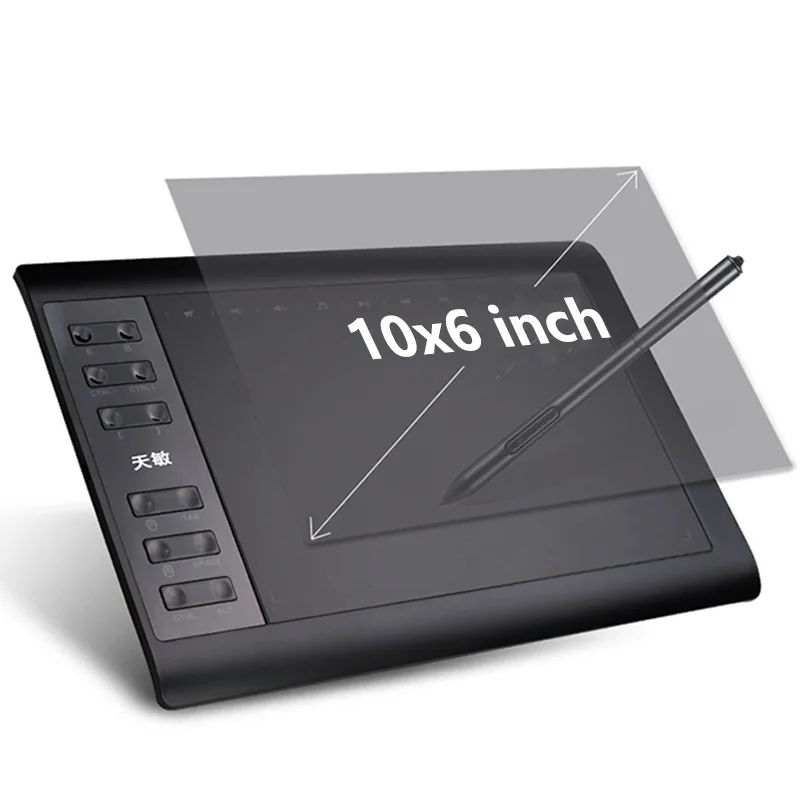 Top! 10x6 Inch Graphic Drawing Tablet 8192 Levels Digital Tablet No need charge Pen