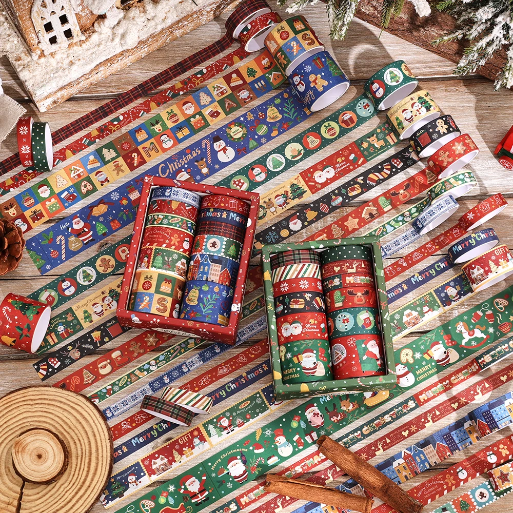 12 rolls Vintage Christmas Washi Tape Set 4 Sizes Decorative Scrapbooking Santa Claus Tape Decorative Masking Adhesive Tapes