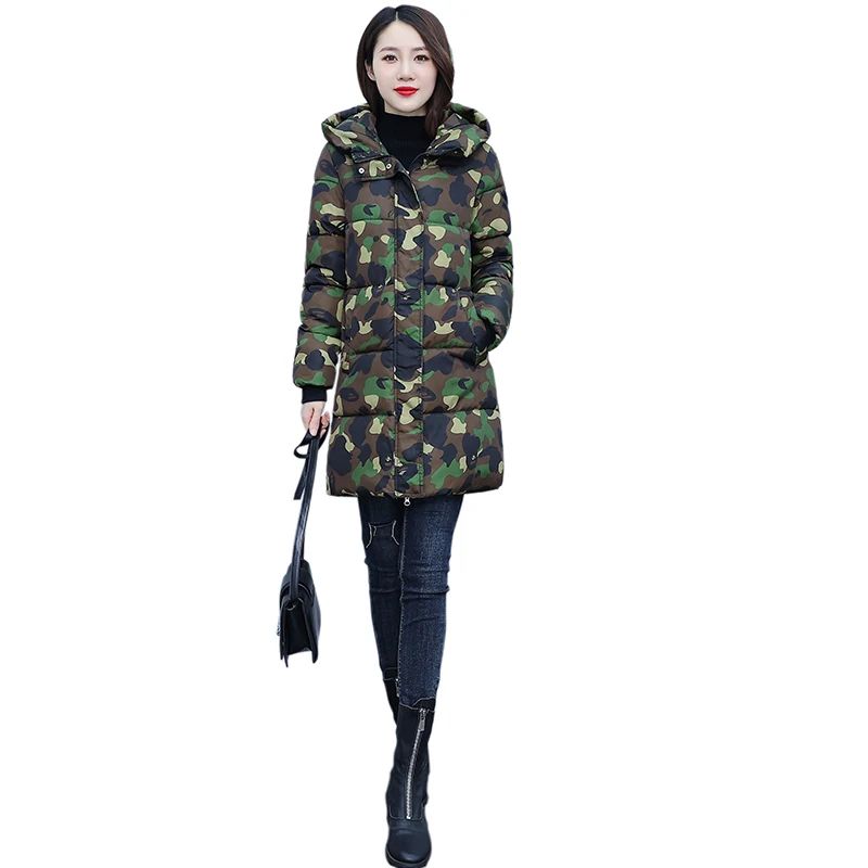 Parka gruesa de algodón con capucha para mujer, abrigo largo medio con flores, abrigo de invierno, A1110, novedad de 2022