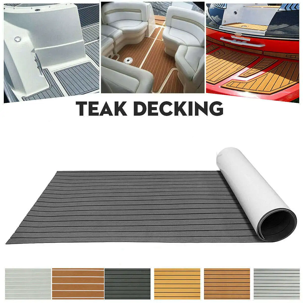 1Roll 2400x900x6mm Boat Marine Flooring Faux Teak EVA Foam Decking Sheet Decor Self Adhesive EVA Foam Floor Mat Cover Brown Gray