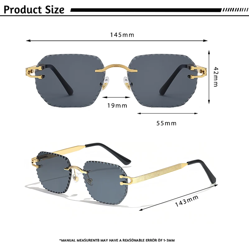 CATERSIDE Neue randlose Sonnenbrille für Herren, quadratisch, modisch, mit geschliffenen Gläsern, Markendesign, Sonnenbrille für Damen, Party, Festival, Brillengeschenk – Detail 3