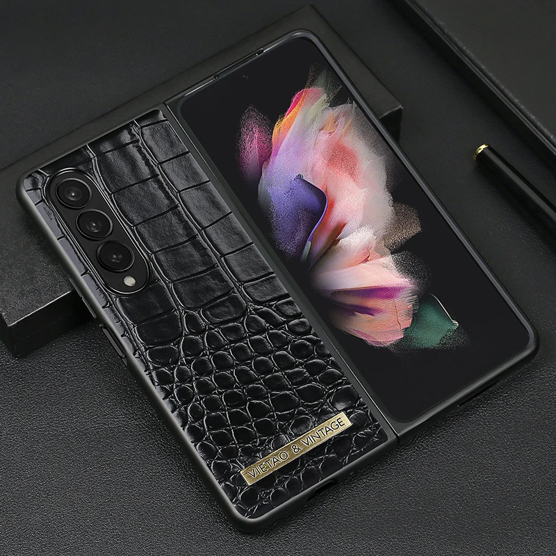 Vietao-Retro Business Leather Mobile Phone Case for Samsung Galaxy Z Fold 5, 4, 3, Zfold Black 360, Full Cell Phone Cover