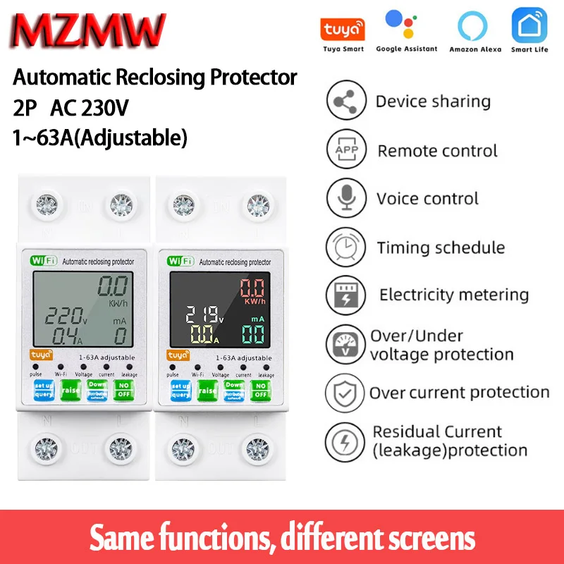 

Automatic Transfer Switch 63A Smartlife TUYA WIFI Circuit Breaker 220V Power Energy Meter Voltage Current Leakage Protection ATS