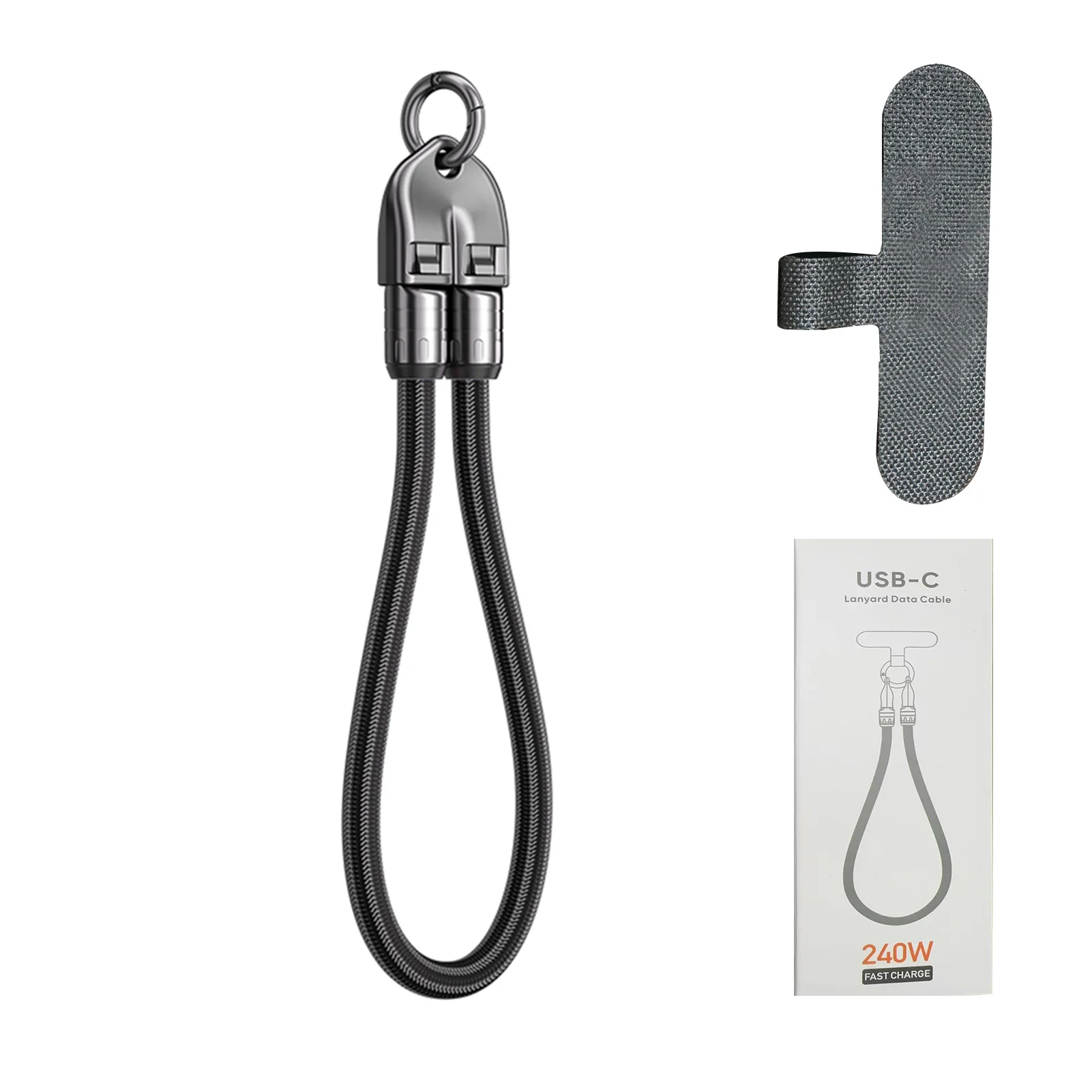 30 cm Type-C naar Type-C-kabel met PD240W snellaadfunctie en gegevensoverdracht, USB-C-kabel met een slot van zinklegering en een gevlochten nylon buitenlaag.