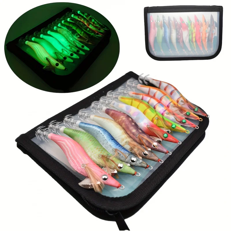10 Stück Tintenfisch-Jig-Angelköder, mit Garnelen umwickelte Garnelenköder, bionische Kunststoff-Garnelen, künstliche Spinner-Köder-Set, Oktopus-Tintenfisch